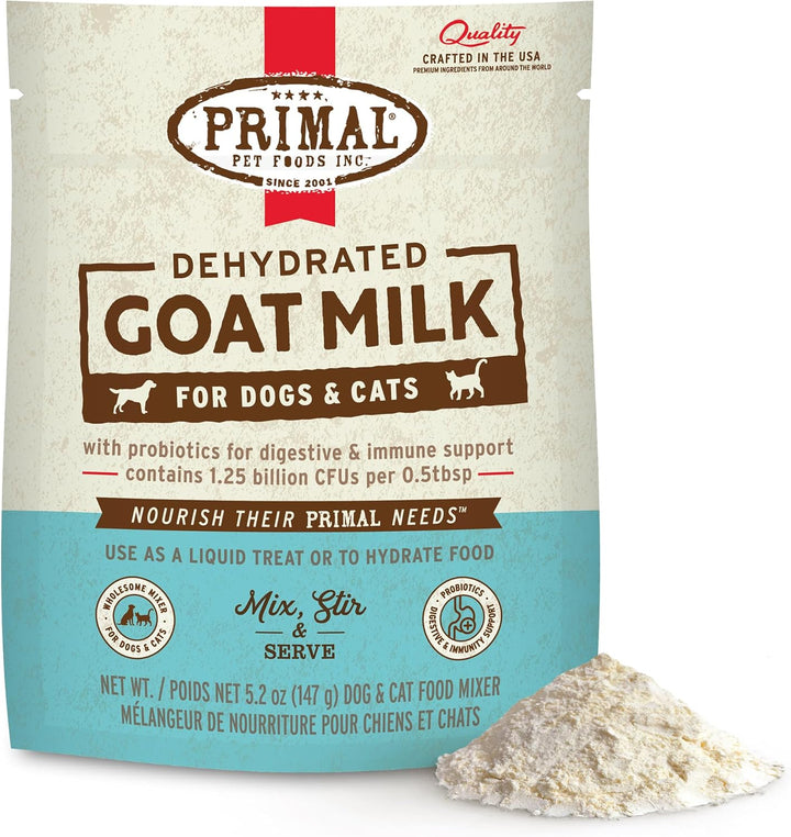 Primal Goat Milk Powder for Dogs and Cats, Shelf Stable Food Topper with Probiotics for Digestion, Hydration, and Immune Support, Original Recipe 5.2Oz Pouch (Pack of 2)
