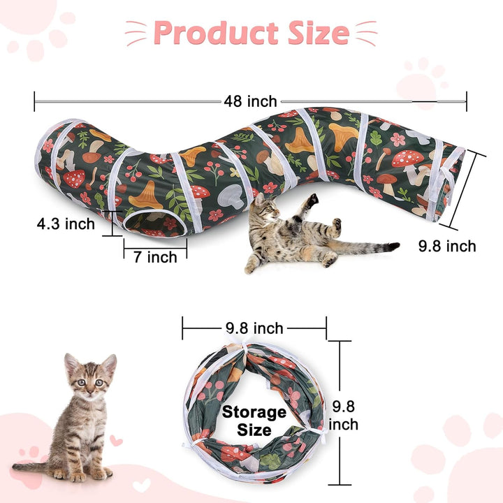 Cat Tunnel, Cat Tunnels for Indoor Cats, S-Shape Cats Cave with Cat Toys, Foldable Cat Tubes and Tunnels for Cats, Rabbit, Puppy, Guinea Pig