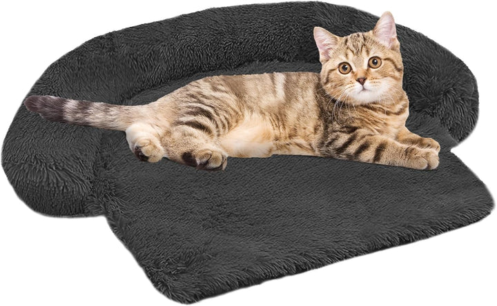 Calming Dog Bed Fluffy Plush Dog Mat for Furniture Protector with Removable Washable Cover for Large Medium Small Dogs and Cats (Large, Light Grey)