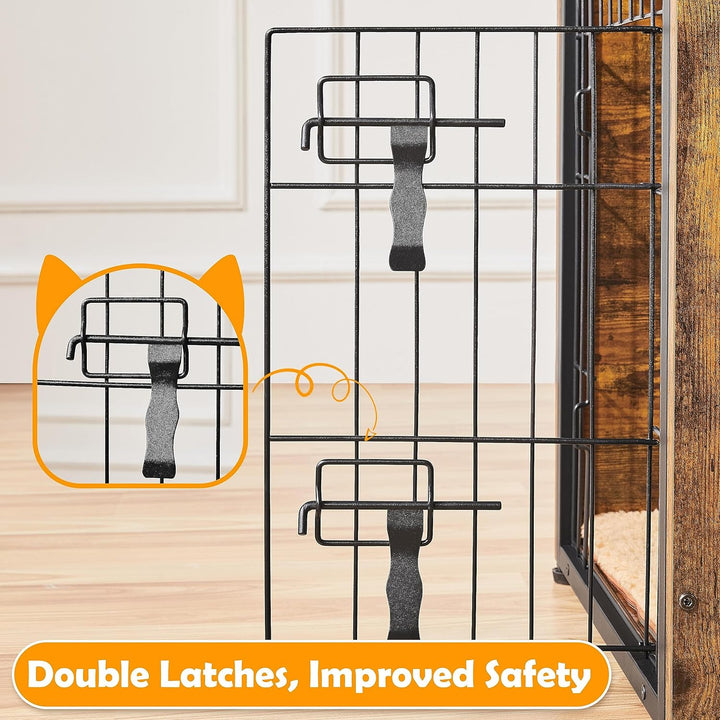 27.5'' Dog Crate Furniture with Cushion Wooden Dog Crate with Double Doors/Adjustable Feet Side End Table for Small/Medium Dogs, 27.5" L X 20" W X 24" H