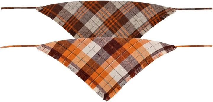 Fall Dog Bandana Autumn Thanksgiving Plaid Reversible Triangle Bibs Scarf Accessories for Dogs Pets