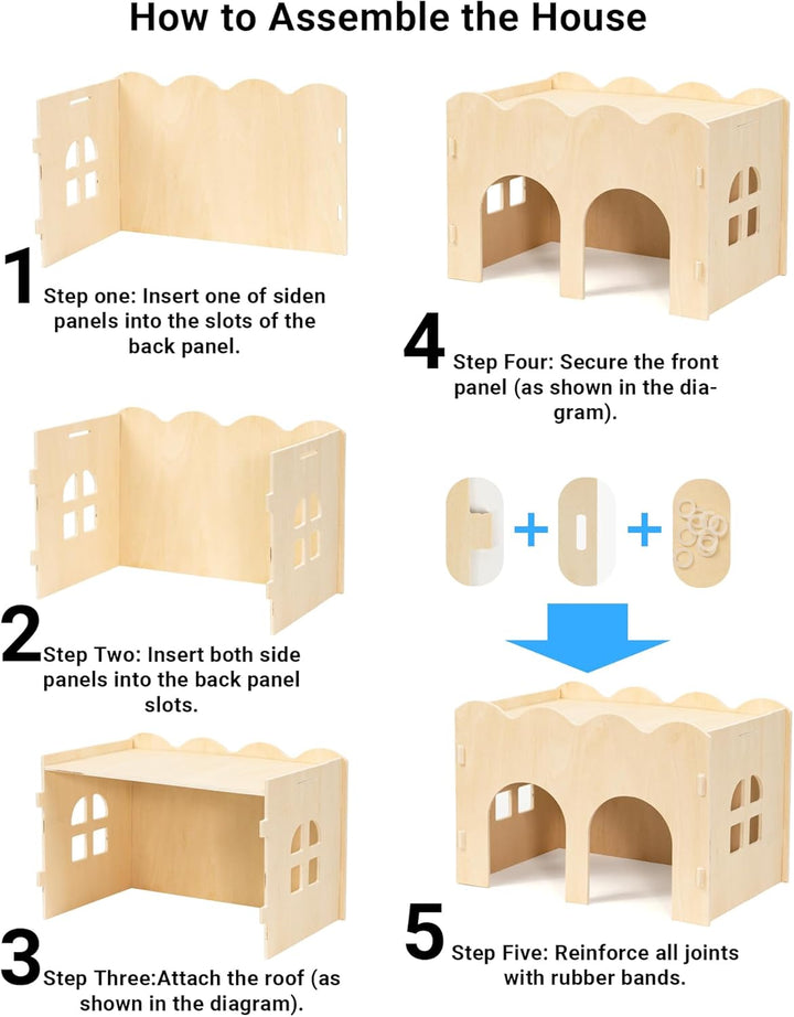 Guinea Pig House Natural Wooden Chew Proof Hideaway Hut for Guinea Pig and Other Small Pets