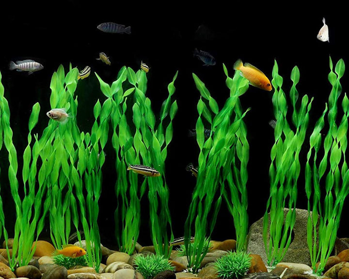 Artificial Seaweed Water Plants for Aquarium, Plastic Fish Tank Plant Decorations 10 PCS (12 Inches Tall, Green)