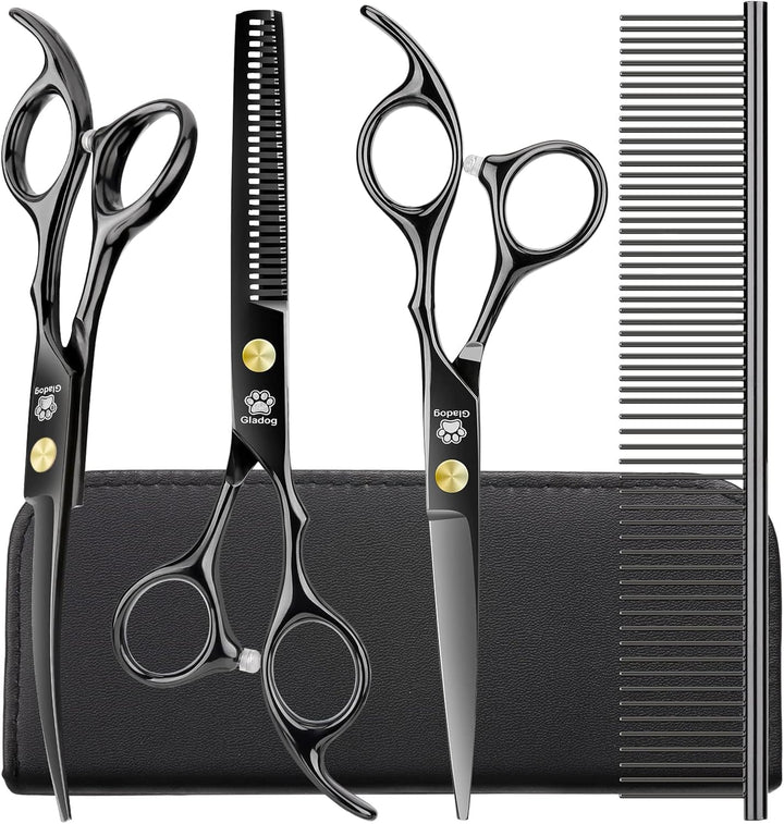 Professional 5 in 1 Dog Grooming Scissors Set with Safety round Tips, Sharp and Heavy-Duty Pet Grooming Shears for Cats