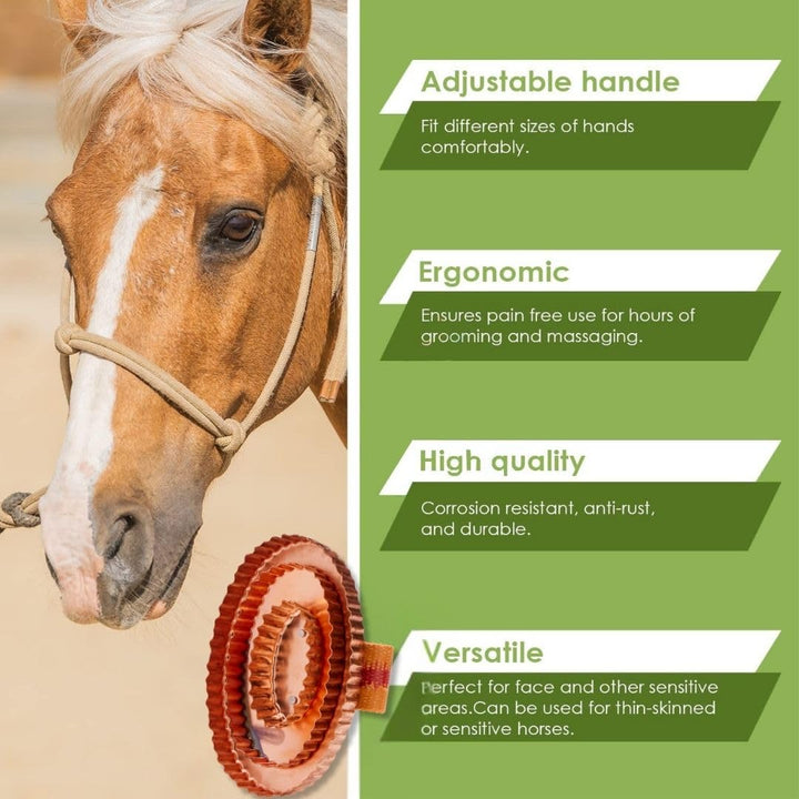 Oval Face Curry Comb Brush for Horse Grooming and Coat Care with Grip Handle