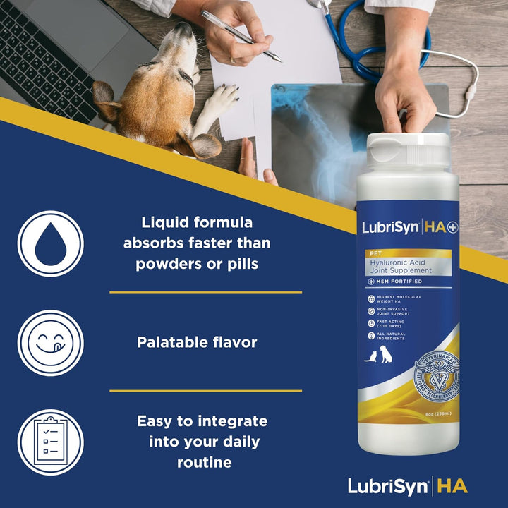 Hyaluronic Acid + MSM Joints Supplement, 8Oz: Natural Pure HA Liquid Dog and Cat Joint & Cartilage Support, Relief and Lubrication for Pets Including Dogs, Cats and Horses, Vegan Formula
