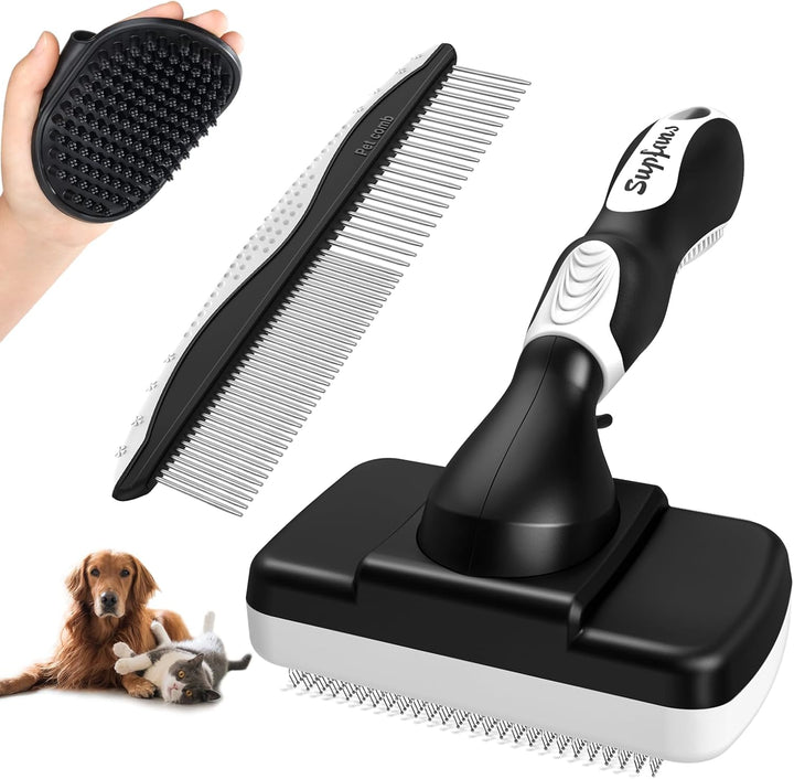 3PCS Dog Grooming Kit - Deshedding Brush, Slicker Brush, Bath Brush and Comb for Pet Supplies (Blue Black)