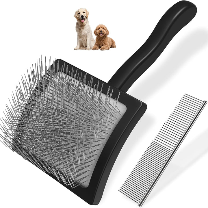 2PCS Slicker Brush for Dogs & Pet Comb,Professional Dog Grooming Brush (Goldendoodles,Poodles,Labradoodles) with Extra Long Pins to Effectively Remove Tangles, Knots and Mats (Blue Large)
