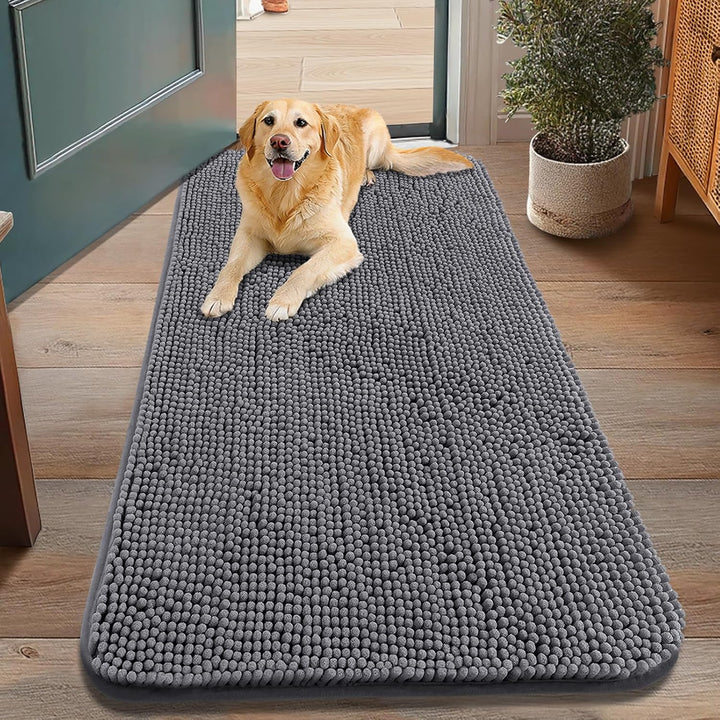 Dog Door Mat for Muddy Paws 30X20, Absorbs Moisture and Dirt Doormat, Non-Slip Washable Quick Dry Chenille Front Door Mat Indoor Entrance, Entryway Carpet for inside Floor, Grey