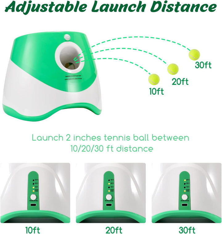 Dog Ball Thrower Launcher, Automatic Launcher with 6 Mini Tennis Balls, Interactive Dog Toys Indoor Outdoor Ball Thrower Machine for Small Dogs with 3 Distance Settings