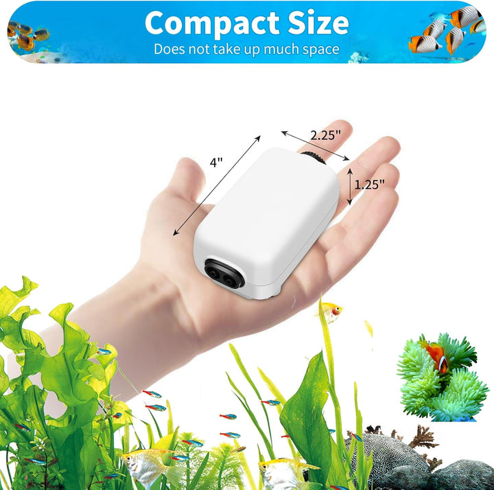 Aquarium Air Pump, Fish Tank Air Bubbler, Adjustable Dual-Outlet Hydroponic Oxygen Aerator with Air Stones, Airline Tubing, Check Valves