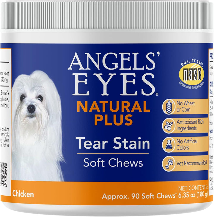 Natural Tear Stain Prevention Soft Chews for Dogs | Chicken Flavor| for All Breeds | No Wheat No Corn | Daily Supplement | Proprietary Formula