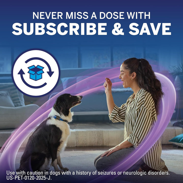 plus (Afoxolaner, Moxidectin, and Pyrantel) Flea and Tick Protection & Heartworm Preventive for Dogs Soft Beef Flavored Chewables, 33.1-66 Lbs. (Purple) 6 Chews (6 Month Supply)