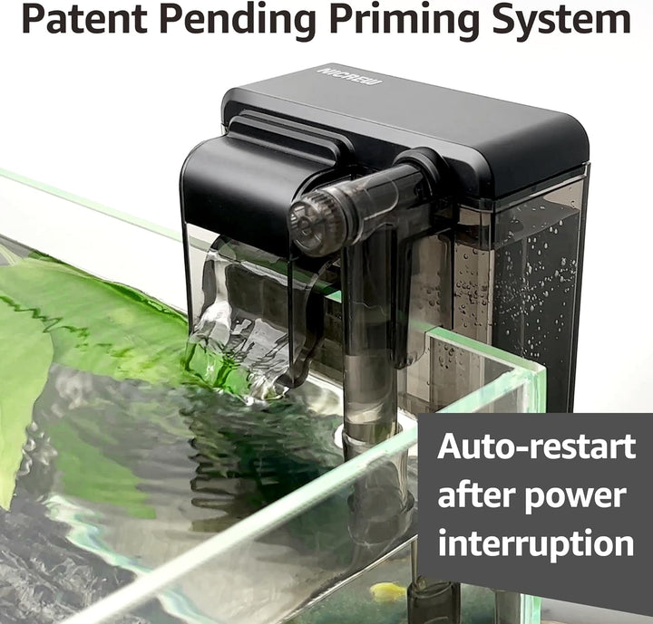 Slim Aquarium Filter, Quiet Fish Tank HOB Filters for up to 5 Gallon Aquariums, Adjustable Flow, 42 GPH, 3W