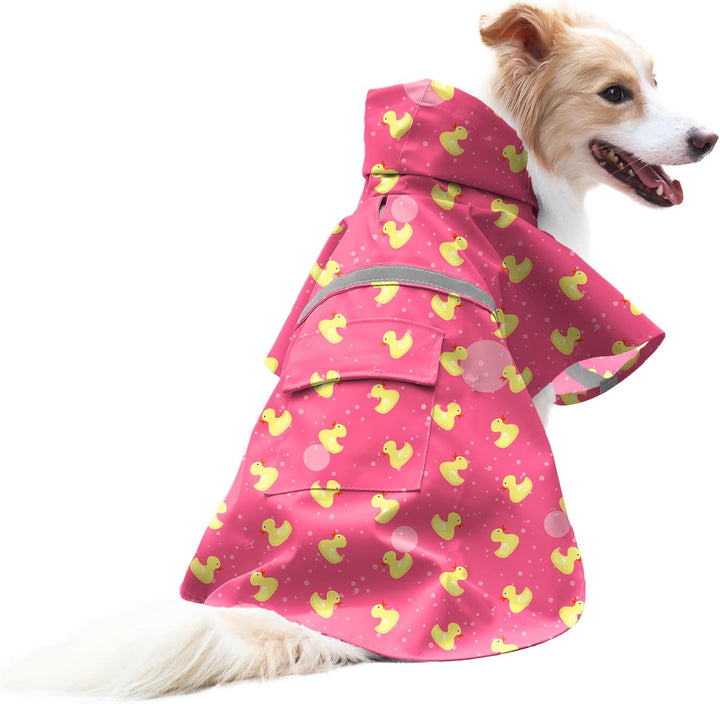 Large Dog Raincoat Adjustable Pet Water Proof Clothes Lightweight Rain Jacket Poncho Hoodies with Strip Reflective (XL, Yellow)