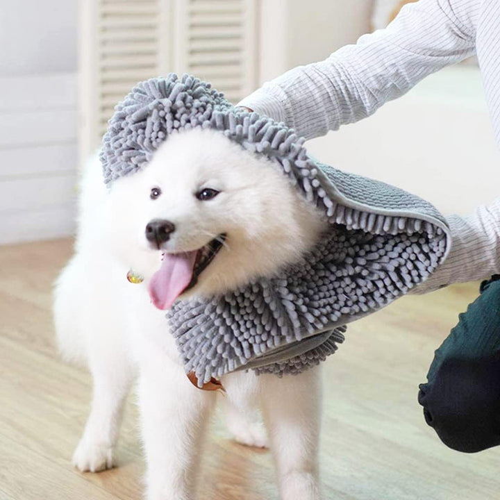 Doggy Dryer, Highly Absorbent Microfiber Washable Dog Shammy Quick Drying Towel Absorber - Extra Soft Plush Wrap Chenille Bath Towels to Dry Soggy Large Pets & Small Puppy-Grey 13"X31"