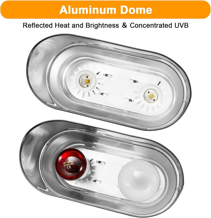 Dual Reptile Light Fixture with Switches, Reptile Heat Lamp Fixture, Reptiles Terrarium UVB Bulb Fixture for Bearded Dragon, Max 160W Each (Bulb Not Included)