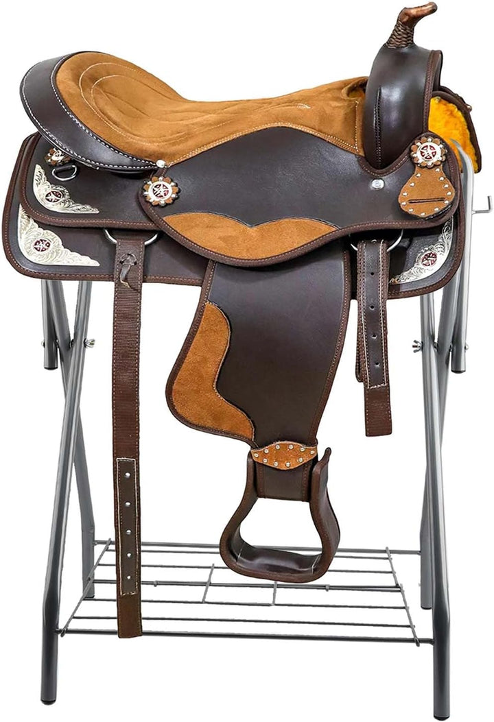 Saddle Rack Portable Folding Horse Saddle Stand for English and Western Saddles,28" L X 19" W X 37.5" H,Black