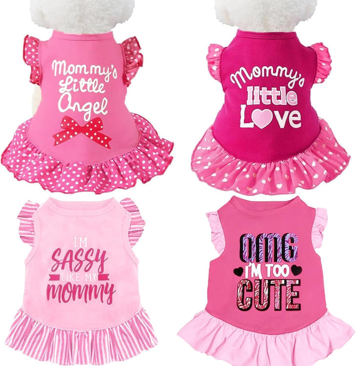 4 Pieces Pet Dog Dress Dog Clothes Girl Puppy Shirt Yorkie Clothes Cute Doggie Dress Pet Apparel for Small Dogs and Cats (Pink Angel, Small(4.5-8Lbs))