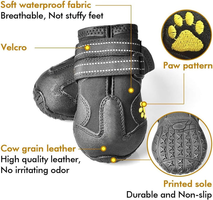 Dog Boots,Waterproof Dog Shoes,Dog Booties with Reflective Rugged Anti-Slip Sole and Skid-Proof,Outdoor Dog Shoes for Medium to Large Dogs 4Pcs-Size6