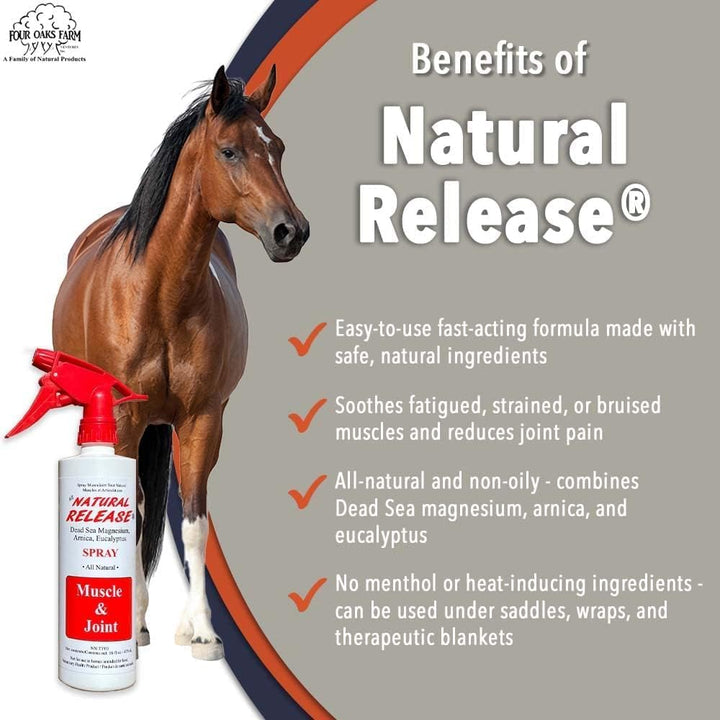 Natural Release Muscle Spray Treatment - Horse Liniment for Sore Muscles, Joint Pain, Tendon & Inflammation Relief - Easy to Use, Fast Acting, Alcohol & Menthol Free (16 Oz)