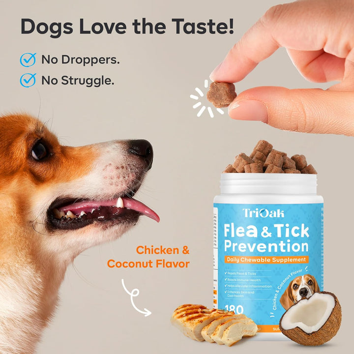 Flea and Tick Prevention for Dogs Chewable: Natural Soft Dog Treats, Oral Pet Treatment for Dogs Health & Immunity - Daily Supplement & Repellent Chews for Small, Large Dog, Puppy Flea & Tick Control