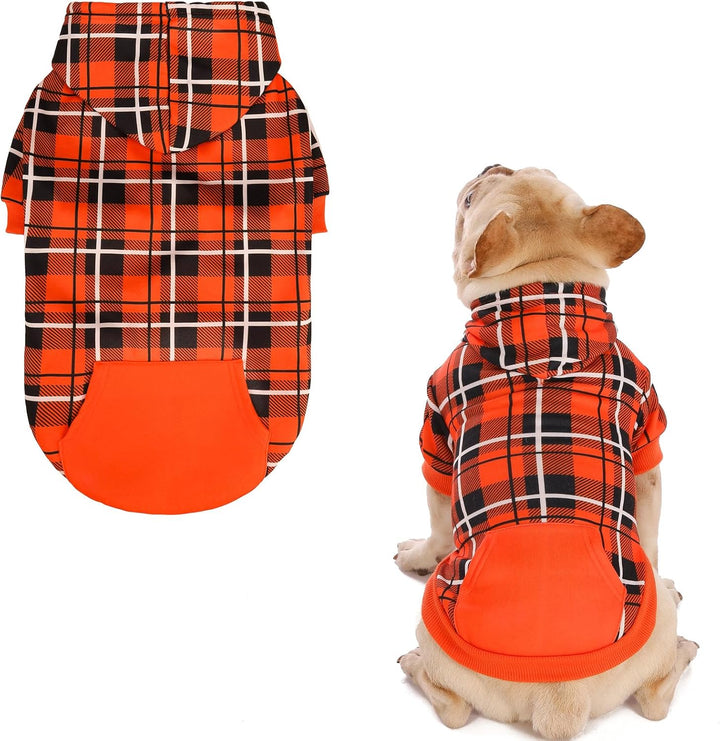 Plaid Dog Hoodie - British Style Warm Dog Sweater Shirt with Leash Hole,Pitbull Clothes Outfits,Winter Coat Apparel for All Breeds Puppy Girl Boy-Cat Apparel