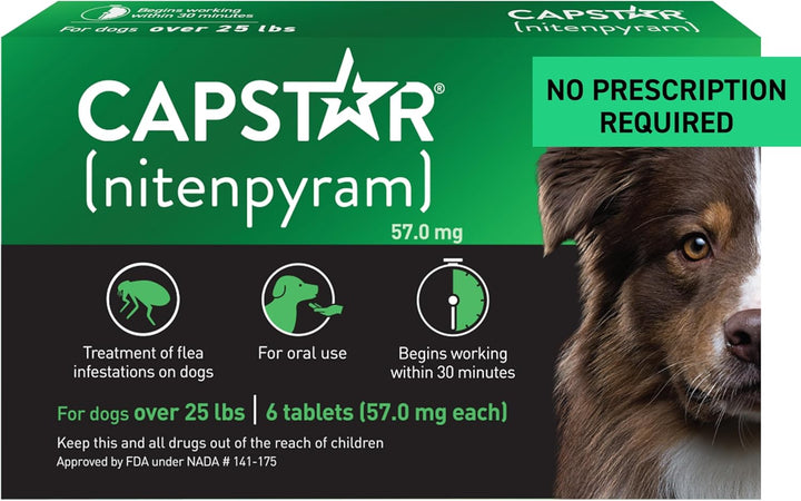 for Dogs (Nitenpyram), Fast-Acting Oral Flea Treatment for Dogs over 25+ Lbs, Vet-Recommended Flea Medication Tablets Start Killing in 30 Minutes, 6 Doses