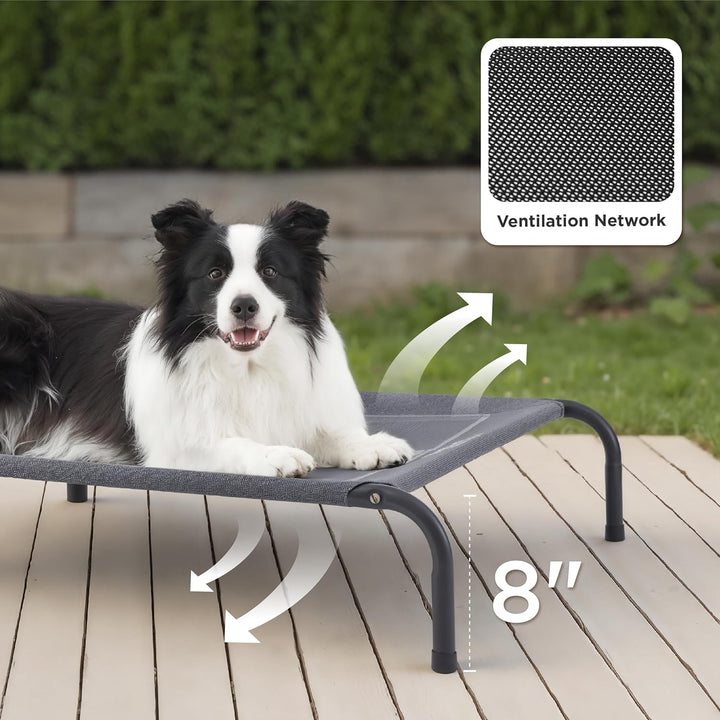 Outdoor Elevated Dog Bed Large Sized Dog, Portable Indoor & Outdoor Cooling Raised Cot Pet Hammock Bed with Skid-Resistant Feet, Frame with Breathable Mesh, Grey, 49 Inches
