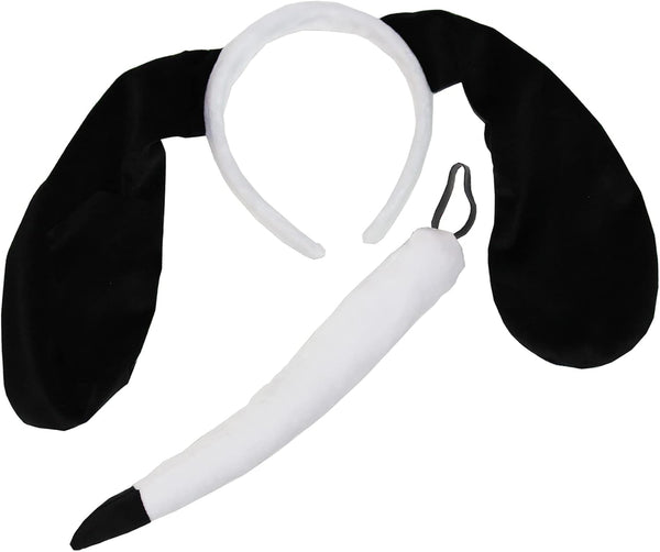 Black and White Dog Ears Headband and Tail Costume Accessory Puppy Dog Costume Ears and Tail - One Size