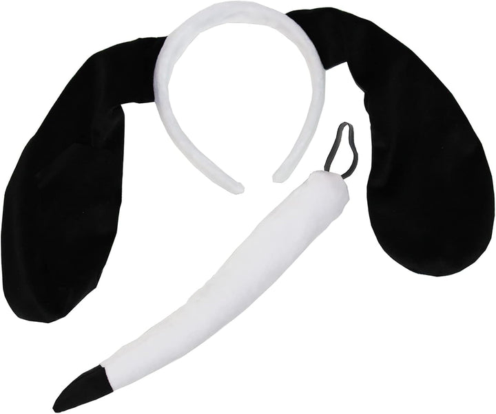 Black and White Dog Ears Headband and Tail Costume Accessory Puppy Dog Costume Ears and Tail - One Size