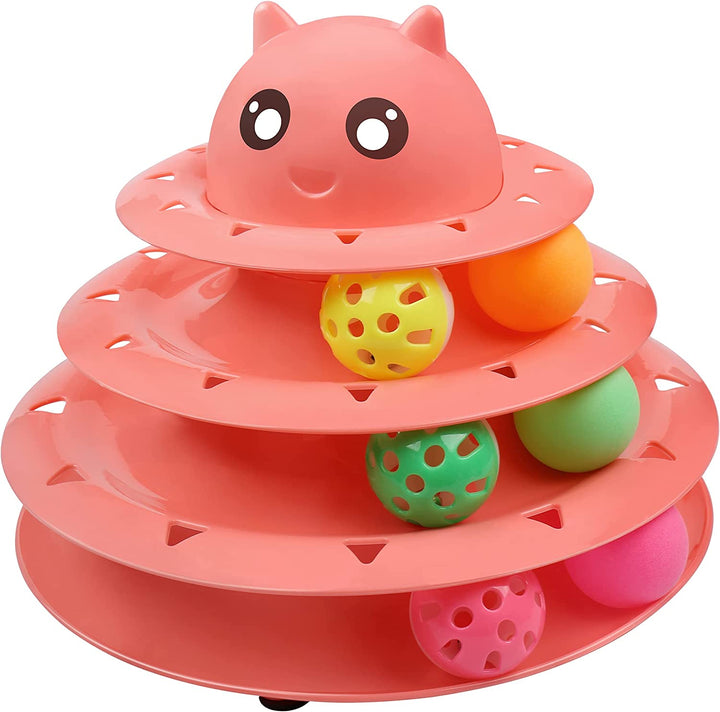 Cat Toy Roller 3-Level Turntable Cat Toys Balls with Six Colorful Balls Interactive Kitten Fun Mental Physical Exercise Puzzle Kitten Toys