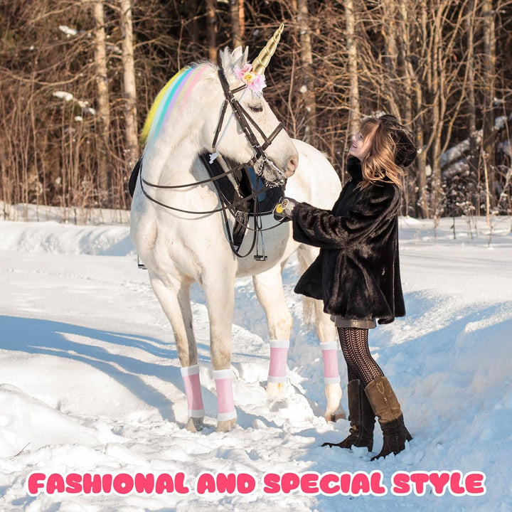 23 Pcs Horse Costume, Include 1 Unicorn Horn, 18 Clip in Hair Extensions, 4 Leg Wraps for Real Horses Western Party Bling Accessory