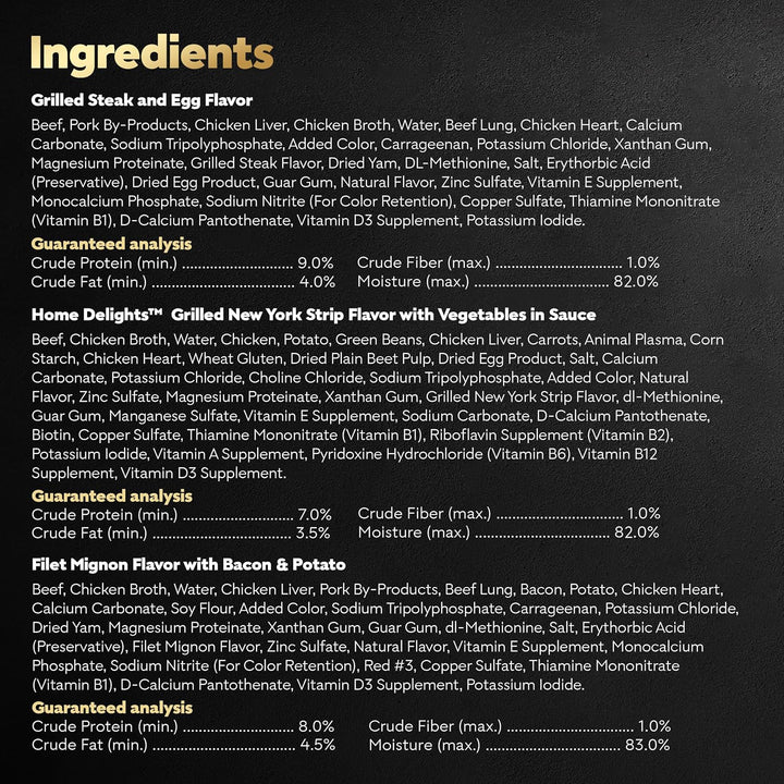 Wet Dog Food Steak Lovers Variety Pack with Real Meat, 3.5 Oz. Trays (36 Count, Pack of 1)