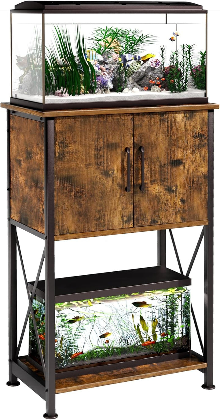 20-29 Gallon Aquarium Stand Metal Frame Fish Tank Stand with Cabinet Storage, for 20 Gallon Long Aquarium,30.7" L*16.5" W Tabletop,330Lbs Capacity Grey PG01YGZ