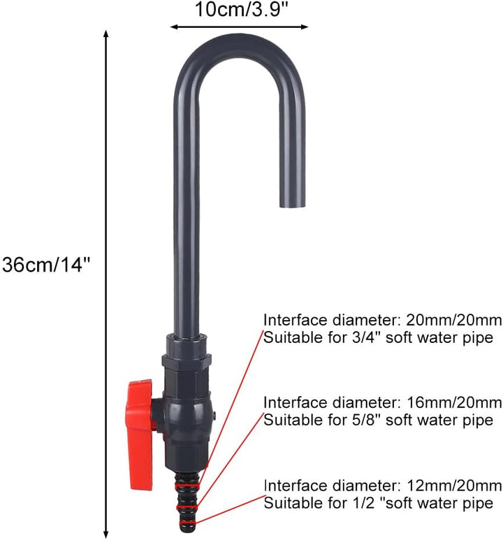 Aquarium Water Changer, PVC Aquarium Water Filler Hanging Fish Tank Hook Filler with Flow Switch for 1/2“, 5/8”, 3/4” Hose
