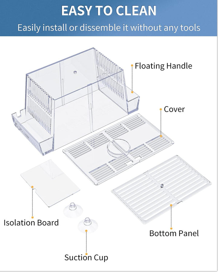Aquarium Fish Breeding Box Acrylic Hatchery Incubator Tank with Suction Cups Medium Isolation Box for Baby Fish Shrimp Betta and Guppy