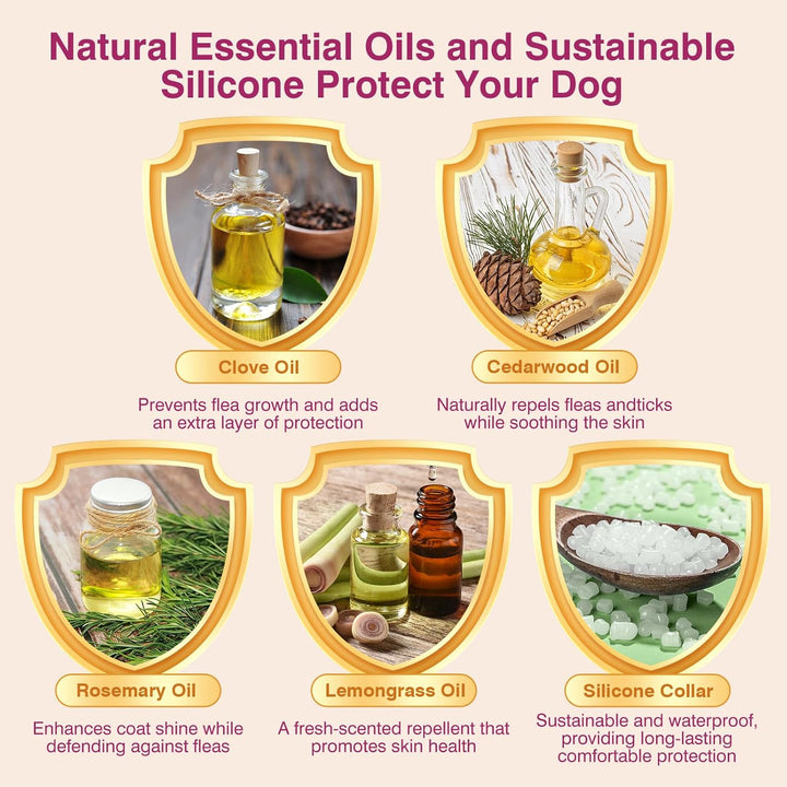 Natural Flea and Tick Collar for Dogs - 4 Pack, 8 Months Long-Lasting Protection, Waterproof, Adjustable Size for Small Medium and Large Dog