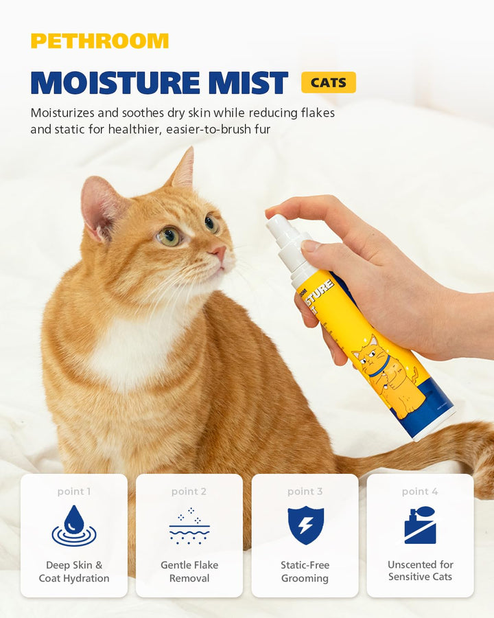 ] Unscented Cat Moisture Mist – Natural Leave-In Conditioner Spray for Cats – 95% Plant Extracts– Hydrating, Detangling, Static & Dander Control, 100% EWG Green