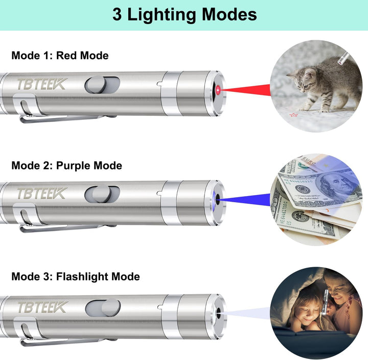 Cat Toys, USB Rechargeable Kitten Toy, 3 Light Modes & 5 Adjustable Patterns, Portable Interactive Pet Dog Cat Mouse Toy for Fun Chase Play Exercise