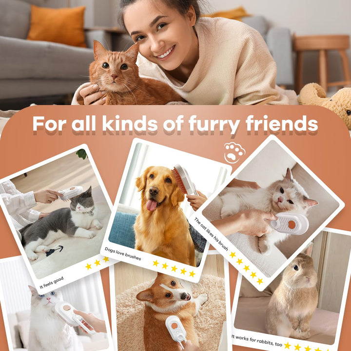 Cat Steam Brush for Shedding, 4 in 1 Rechargeable Steam Brush for Cats and Dogs, Anti-Static, Massage, Cleaning, Shedding & Combing All in One! (Purple) (White)