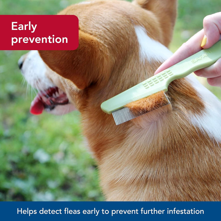 Pet Safari Double Row Comb - Helps Dry Skin - for Flea Prevention and Detection in Pets with Short and Long Hair