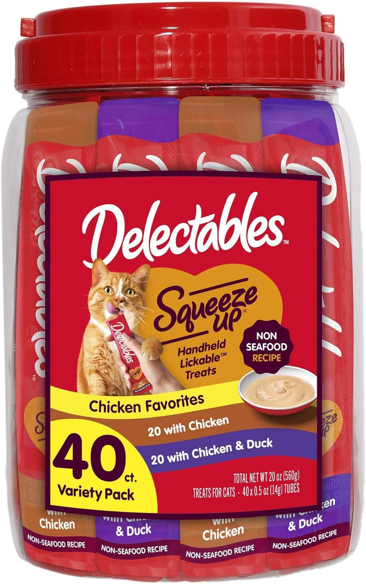 Delectables Squeeze up Non-Seafood Variety Pack, Creamy Squeezable Puree, Lickable Wet Cat Treats, Grain Free, No Added Fillers, No By-Products, No Added Preservatives, 0.5 Ounces Tube, 54 Tubes Total