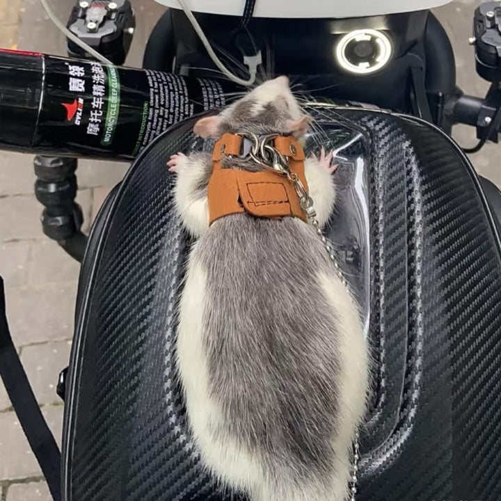 3 Pack Rat Harness and Leash - Adjustable Soft Leather Small Animal Harness Leash Traction Rope Anti-Bite Chain Training Walking Vest Accessories for Squirrel Reptile (Brown)