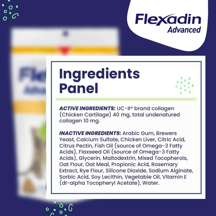 Flexadin Advanced Hip and Joint Supplement with Undenatured Collagen for Dogs, One Chew a Day Hip and Joint Support Chew for Dogs and Cats, Clinically Proven Vet-Approved Formula, 60 Chews