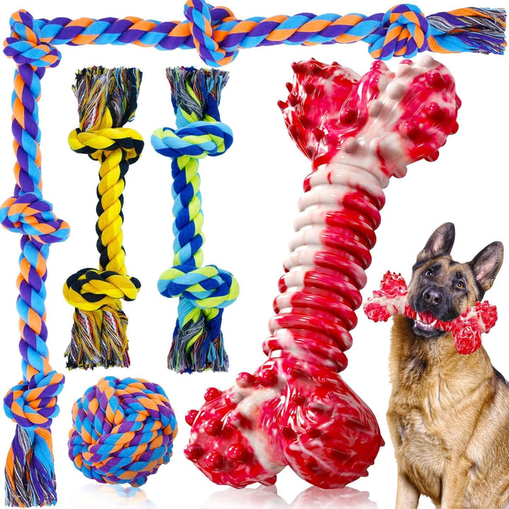 Large Tough Chew Toys for Aggressive Chewers Large Breed,Heavy Duty Dental Rope Toys Kit for Medium Dogs,5 Knots Indestructible Cotton Puppy Teething Chew Tug Toy Set of 9