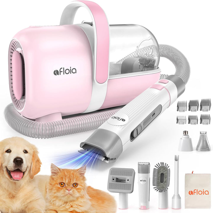 6-In-1 Dog Grooming Kit, Pet Grooming Vacuum for Shedding, Dog Hair Vacuum with Clipper Nail Trimmer Grinder, Pet Brush Groomer at Home, Low Noise Cats Hair Remover, 1.5L Dust Cup, White