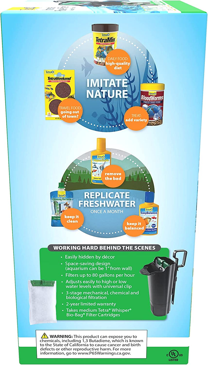 Whisper Internal Power Filter 5 to 10 Gallons, for Aquariums, In-Tank Filtration with Air Pump, Black