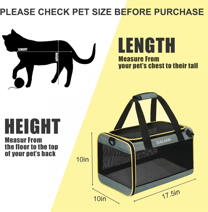 Cat Carrier Airline Approved Pet Carrier,Dog Carrier Soft-Sided Pet Travel Carrier Maximum Pet Weight 17 Pounds 17.5“X10 X10