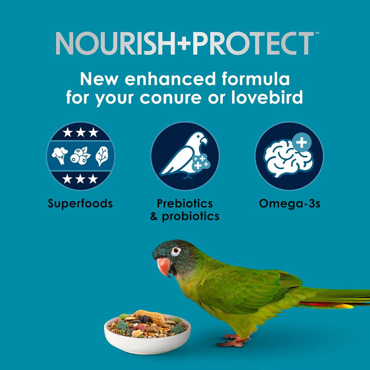 Forti-Diet Pro Health Nourish+Protect Conure & Lovebird Food, Comprehensive Nutrition Backed by Science, Digestive Health, Immune Support, 4 Pounds